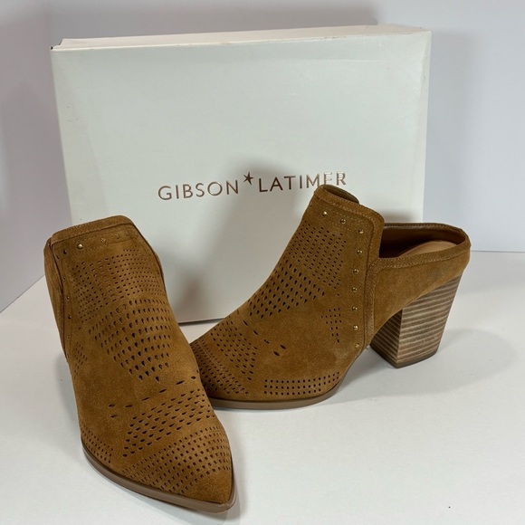 Gibson Latimer Women’s Tan Mules Block Heels Close Toe Shoes Suede Leather 10 M - Picture 10 of 10